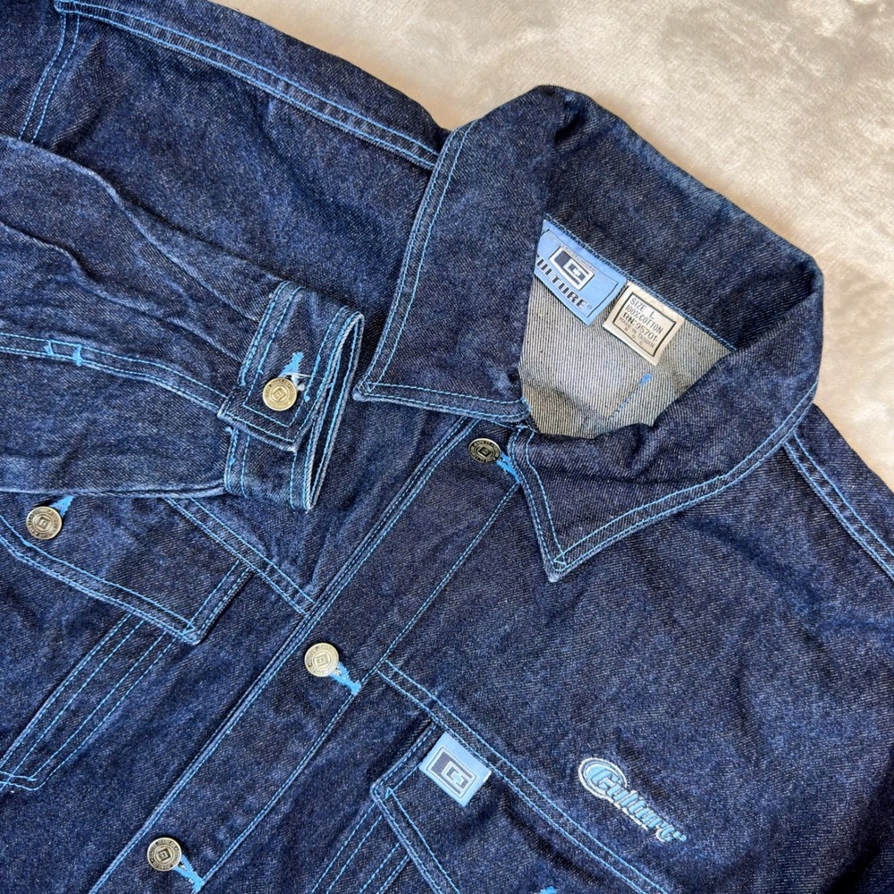 Culture Denim Jacket Mens Large Blue Vintage Trucker Contrast Stitch Made Taiwan
